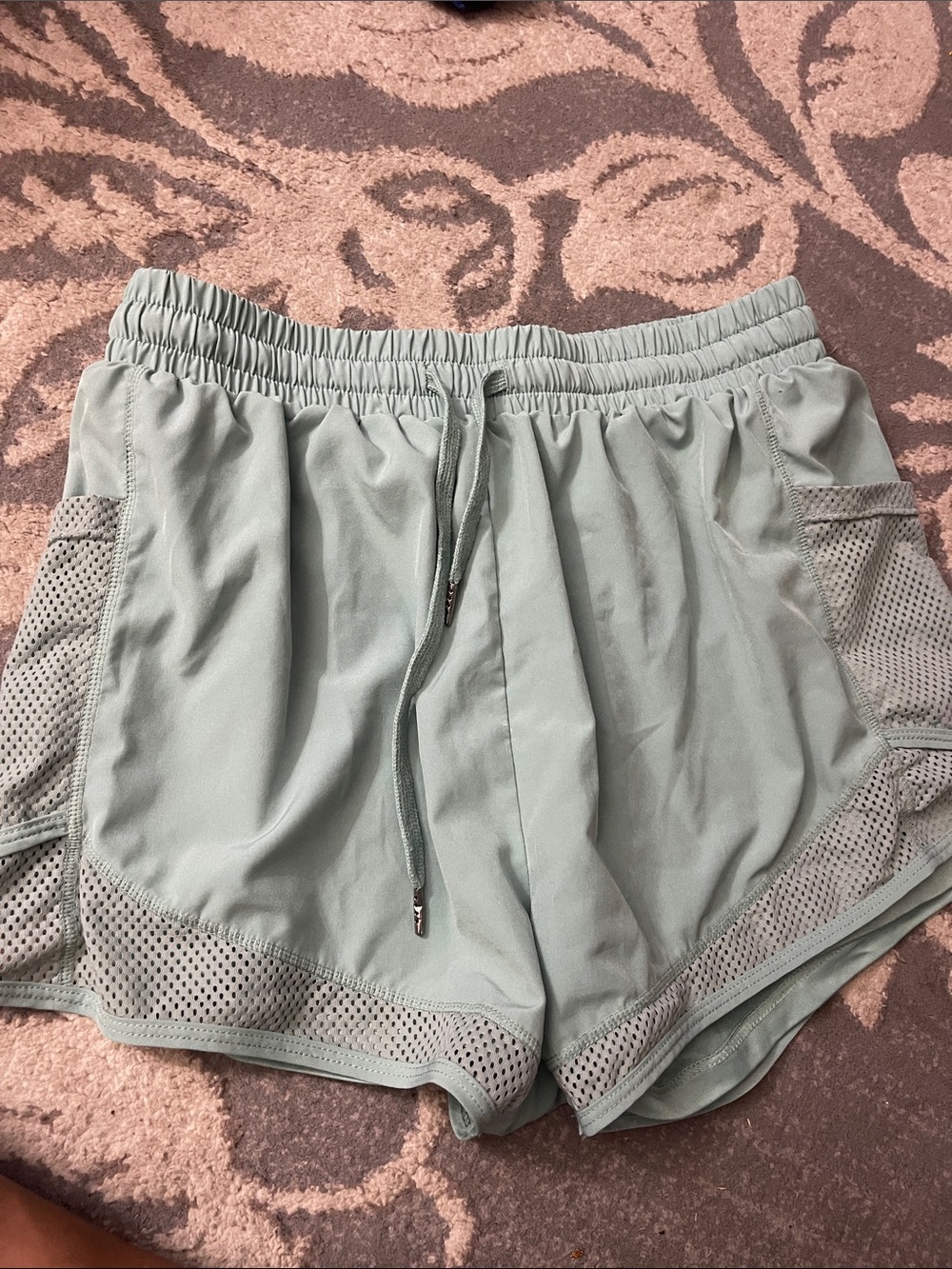 Women's Athletic Drawstring Shorts in Light Sage Double Layered Shorts Womens 12